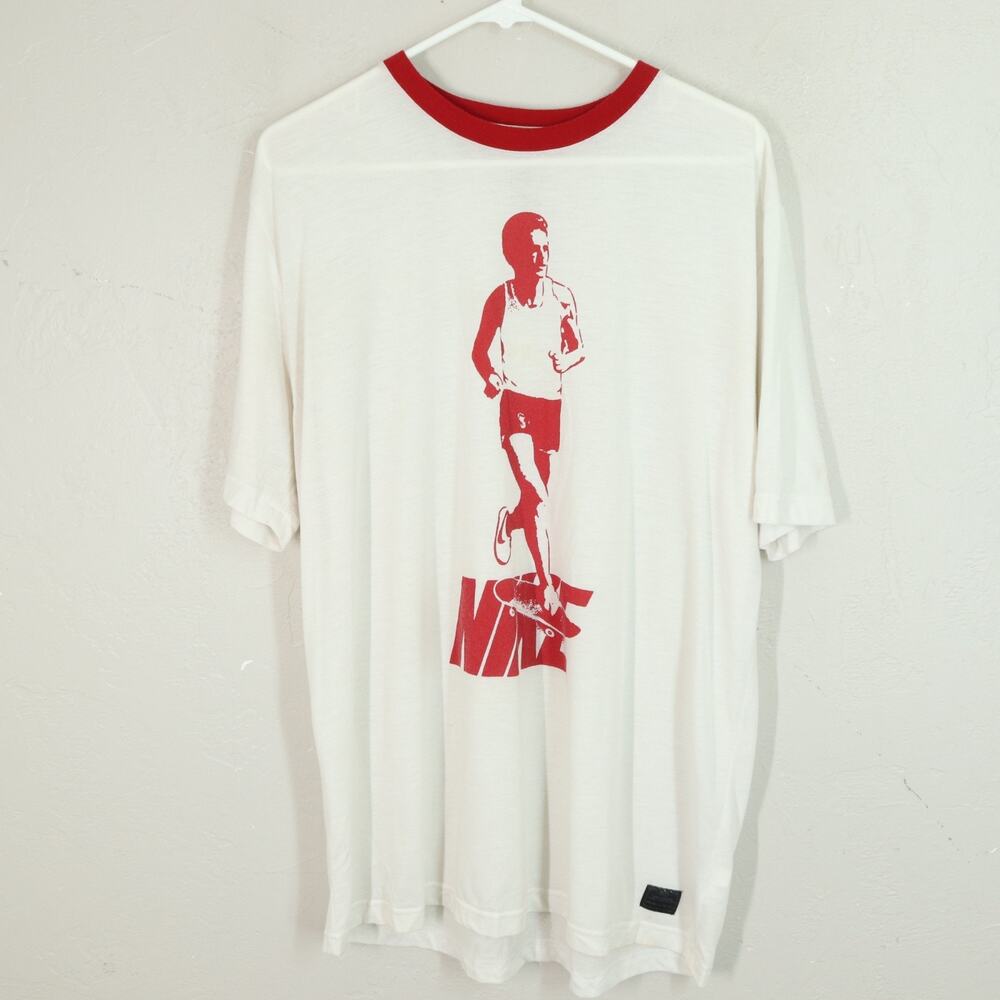 Vtg 90s Nike Tee Air Marathon Airathon T shirt XL White Cotton Red Prefontaine